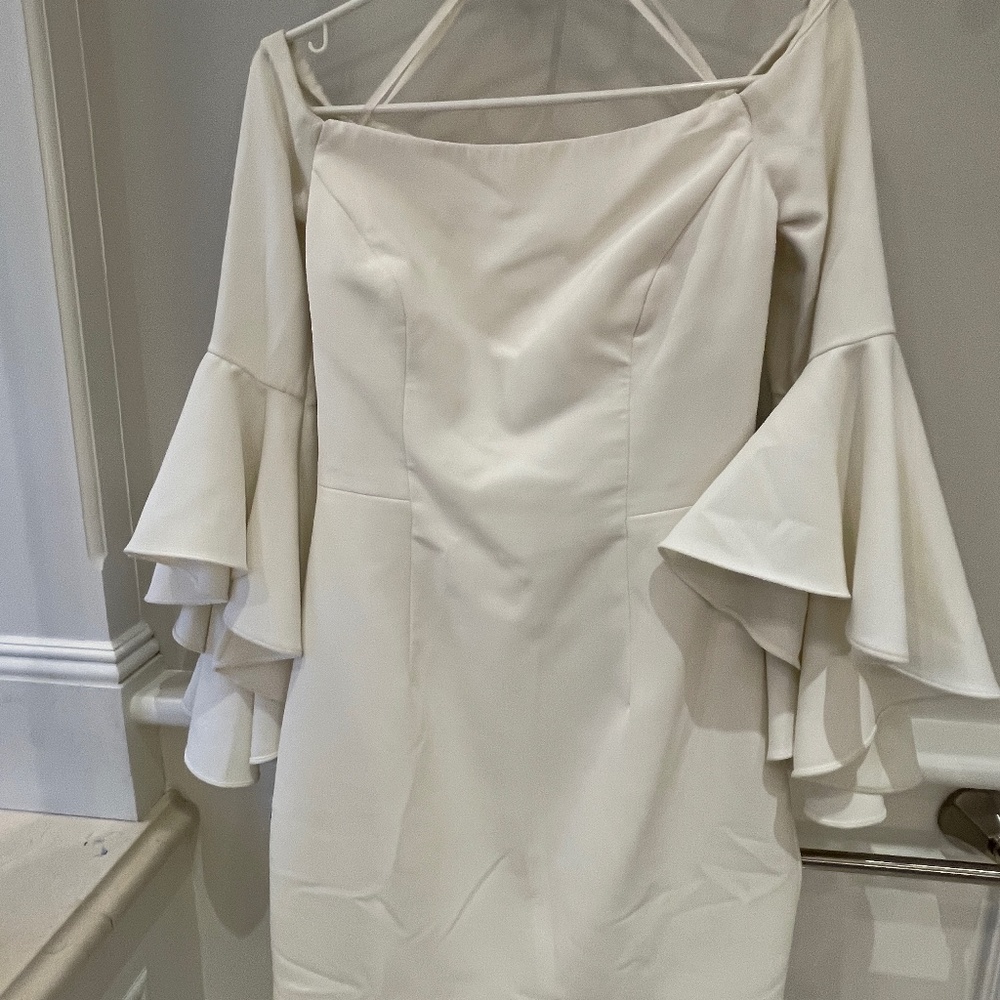 Milly white cady off the shoulder fitted dress with flutter sleeves size 4